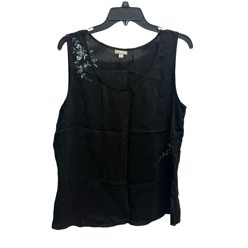 J. Jill  Black Sleeveless Boho Tunic Tank Resort Floral Embroidered Top Size L